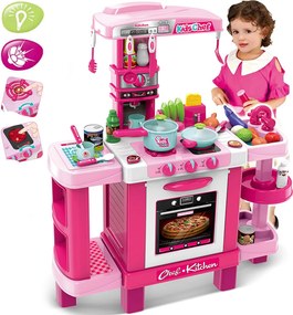 Cucina Giocattolo Bambini con Luci e Suoni 34 Accessori Gioco 87x78x29cm Rosa...