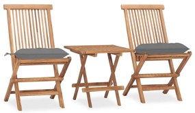 Set Da Pranzo Giardino Pieghevole 3 Pz Cuscino Massello Di Teak /