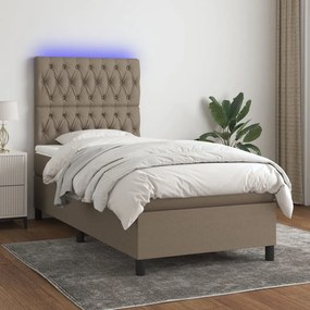 Letto a Molle con Materasso e LED Tortora 90x190 cm in Tessuto