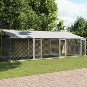 Gabbia Cani Con Tetto E Porte Grigia 6x2x2 M İn Acciaio Zincato /
