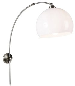 Lampada da parete ad arco intelligente in acciaio con paralume bianco incl. Wifi A60 - Bow
