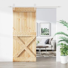 Porta Scorrevole Con Set Hardware 90x210 Cm Legno Massello Pino /