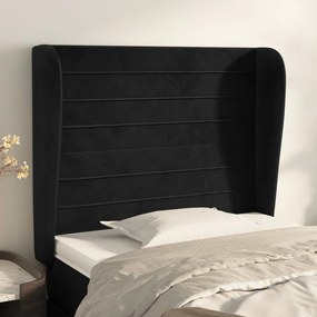 Testiera Ad Orecchio Nera 83x23x118/128 Cm İn Velluto /