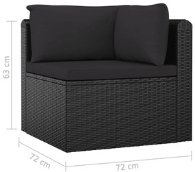 Set Divani da Giardino 9 pz con Cuscini in Polyrattan Nero