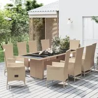 Set da Pranzo da Giardino 11 pz con Cuscini Beige in Polyrattancod mxl 124329