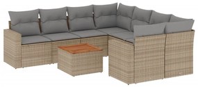 Set Divano da Giardino 9 pz con Cuscini Beige Misto Polyrattan