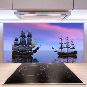 Pannello paraschizzi cucina Paesaggio del mare di barche 100x50 cm