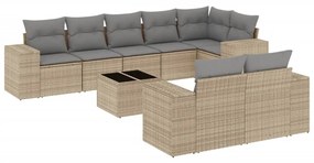 Set divano da giardino 9 pz con cuscini beige in polyrattan