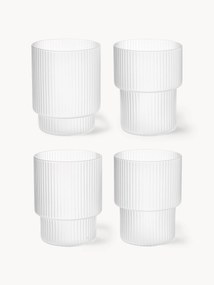 Set di 4 bicchieri in vetro soffiato con scanalatura in rilievo Ripple, 200 ml