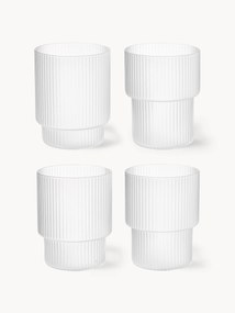 Set di 4 bicchieri per acqua in vetro soffiato con scanalatura in rilievo Ripple, 200 ml