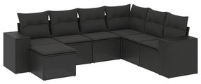 Set Divani da Giardino con Cuscini 7pz Nero Polyrattan