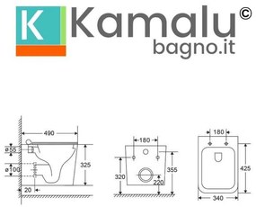 Kamalu - sanitari sospesi salvaspazio rimless con sedile soft-close | litos-tfm