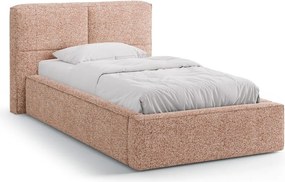 Letto singolo imbottito rosa con contenitore con rete inclusa 90x200 cm Darren – Micadoni