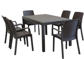 CALIGOLA - set tavolo inresina effetto rattan cm 150 x 90 x 74 h con 6 poltrone Alma