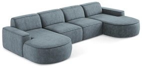 Divano angolare blu polveroso (a U) con rivestimento in ciniglia Omao – Makamii