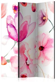 Paravento separè Fiori rosa (3-parti) - composizione in fiori colorati su sfondo bianco