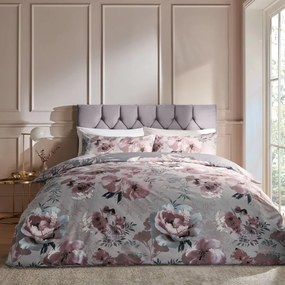 Set copripiumino e federa rosa e grigio per letto matrimoniale e per letto esteso 230x220 cm Dramatic Floral – Catherine Lansfield