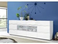 Madia onda a 2 ante 4 cassetti, finitura bianco lucido, design moderno ZLCSHPM24B