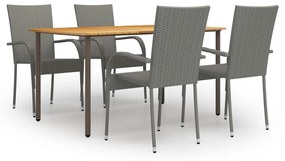 Set mobili da pranzo giardino 5 pz in polyrattan grigio