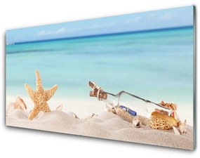 Quadro su vetro Conchiglie di stelle marine sulla spiaggia 100x50 cm