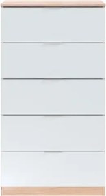 Cassettiera Moderna 5 Cassetti 60x40x110 Bianco E Rovere Basic Line