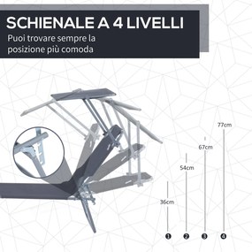 Lettino Prendisole in Ferro Pieghevole Reclinabile con Tettuccio Parasole Oxford Grigio...