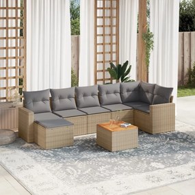 Set divano da giardino 8 pz con cuscini beige misto polyrattan