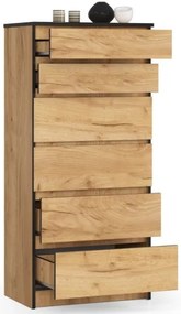 Cassettiera Moderna 60x40x130 Cm 6 Cassetti Quercia Effetto Legno Artika
