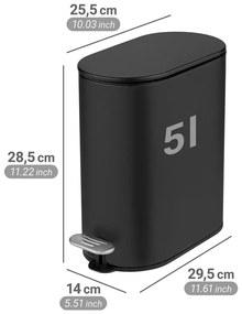 Cestino per la spazzatura nero opaco in acciaio con pedale 5 l Collungo – Wenko