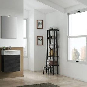 Mobile sottolavabo, lavabo e specchio con illuminazione Mini50s per vasca centrale laccato opaco nero L 50 x H 58 x P 40 cm, 1 anta