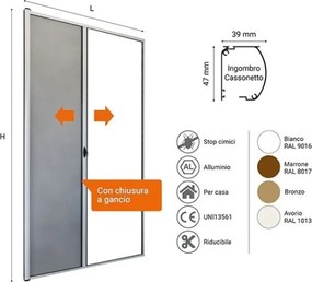 Zanzariera Per Porta Apertura Orizzontale Scorrevole 150x250 Riducibile Marrone Sangiorgio