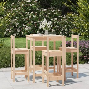 Set Bar Da Giardino 5 Pz İn Legno Massello Di Pino /