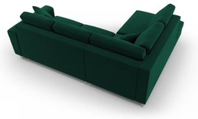 Divano angolare verde allungabile e con contenitore (con penisola a sinistra/a L) con rivestimento in velluto Kyoto – Cosmopolitan Design
