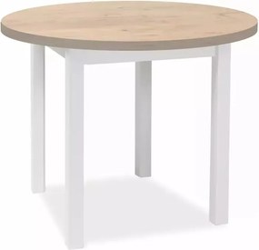 Tavolo Adam rotondo in MDF bianco opaco e piano laminato effetto rovere Lancelot – Ø80 cm