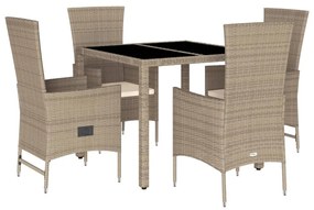 Set da pranzo da giardino 5 pz con cuscini beige in polyrattan