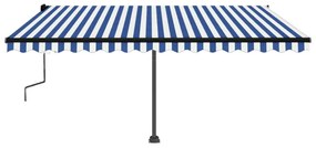 Tenda da Sole Retrattile Manuale con LED 450x350 cm Blu Bianco