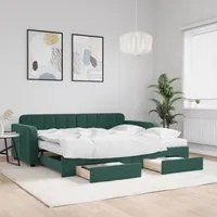 Divano Letto Estraibile Cassetti Verde Scuro 90x200cm Velluto 3197003