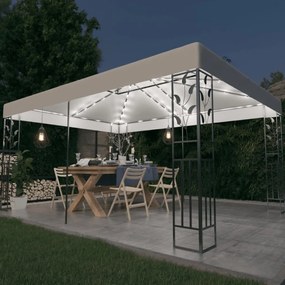 Gazebo Con Tetto Doppio E Stringa Di Luci Led 3x4 M Bianco /
