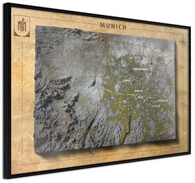 Poster  Raised Relief Map: Munich  Cornice Quadri Cornice nera, Larghezza x Altezza Home decor 90x60