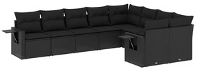 Set divani da giardino 9 pz con cuscini nero in polyrattan