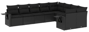 Set divani da giardino 9 pz con cuscini nero in polyrattan