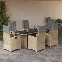 Set Pranzo da Giardino 7 pz con Cuscini Beige Misto Polyrattancod mxl 111275