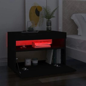 Comodini con Luci LED Neri 60x35x40 cm in Legno Multistrato