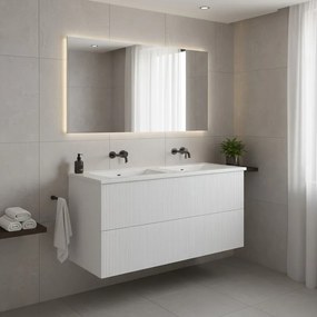 Mobile da bagno sospeso sotto lavabo Opera L 89.5 x H 50 x P 45.5 cm bianco opaco cannettato, 2 cassetti