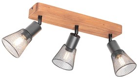 Faretto industriale nero con legno 3 luci - Kristina