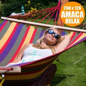 Trade Shop - Amaca Da Giardino Singola Xl In Legno Cotone Relax Campeggio 200x120cm 2 Colori