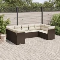 Set Divani da Giardino 9pz con Cuscini Marrone in Polyrattan 3218133