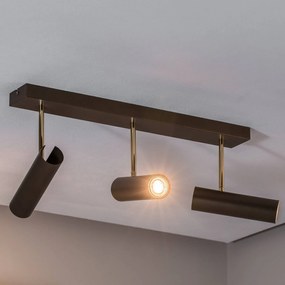 Plafoniera Axion, a 3 luci, color titanio, allungata, acciaio Axion Luminex, dimmerabile, Ottone / Oro, Soggiorno / Sala da pranzo, Metallo, Moderno, Faretto alogeno