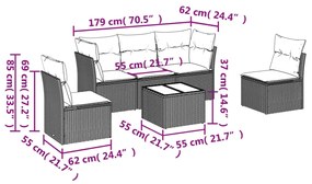 Set Divano da Giardino 6 pz con Cuscini Beige in Polyrattan