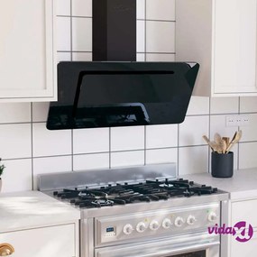 vidaXL Cappa a Parete 90 cm in Acciaio Inox e Vetro Temperato Nero
